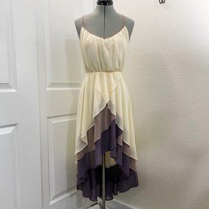 Ya Los Angeles High Low Cream Chiffon Dress